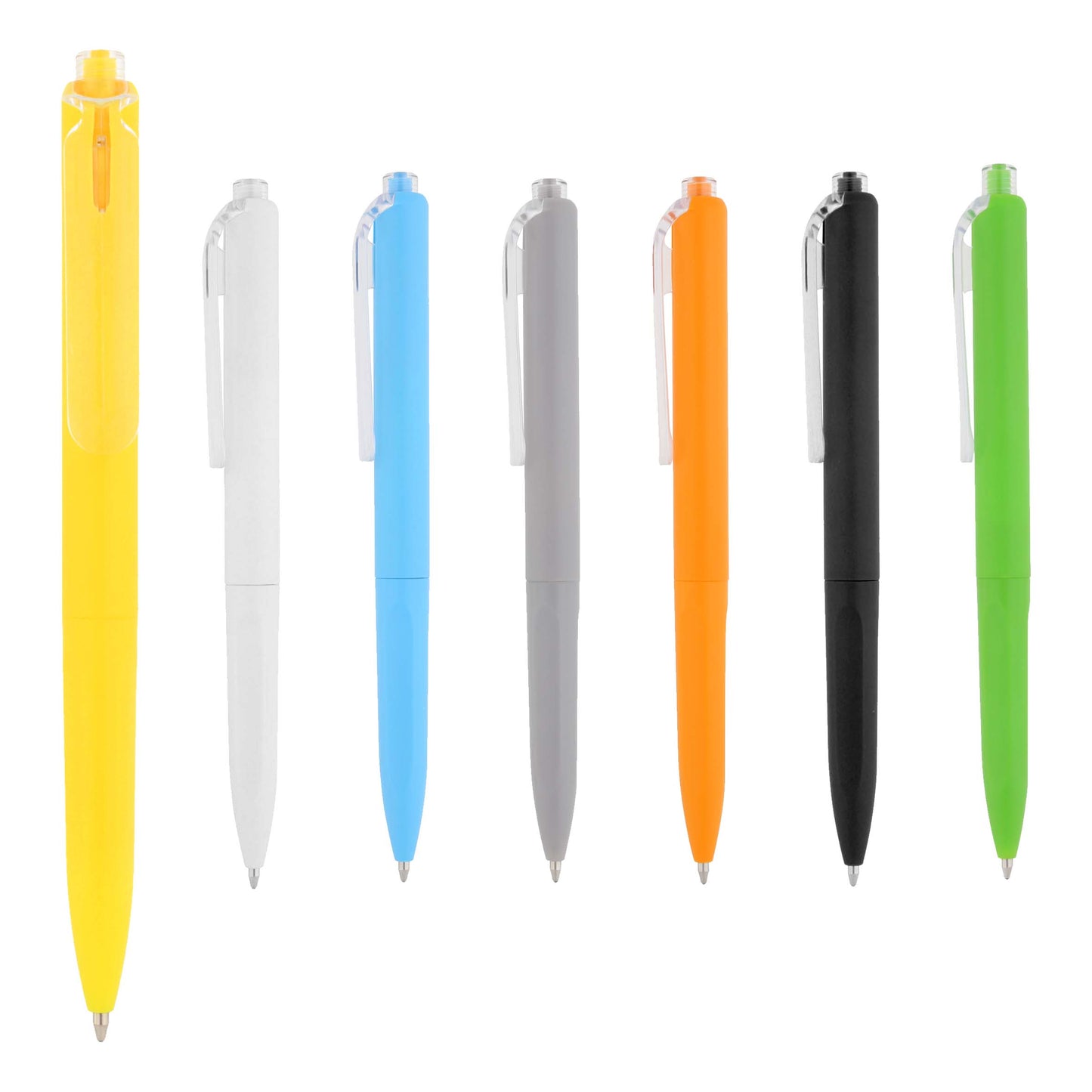 100 piezas | Bolígrafo de plástico con clip transparente y mecanismo de click, con logo impreso.