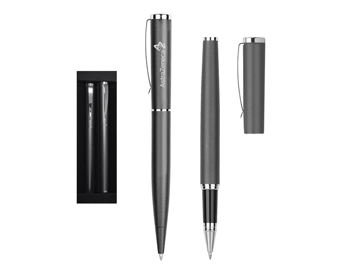 3 sets | Set de bolígrafos metálicos de tinta negra, con logo impreso.
