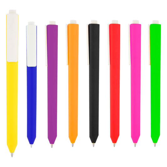 100 piezas | Bolígrafo de plástico de color sólido, con clip blanco y mecanismo de click, con logo impreso.