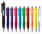 100 piezas | Bolígrafo de plástico en colores traslúcidos, con goma antideslizante y punta cromada. Mecanismo de click, con logo impreso