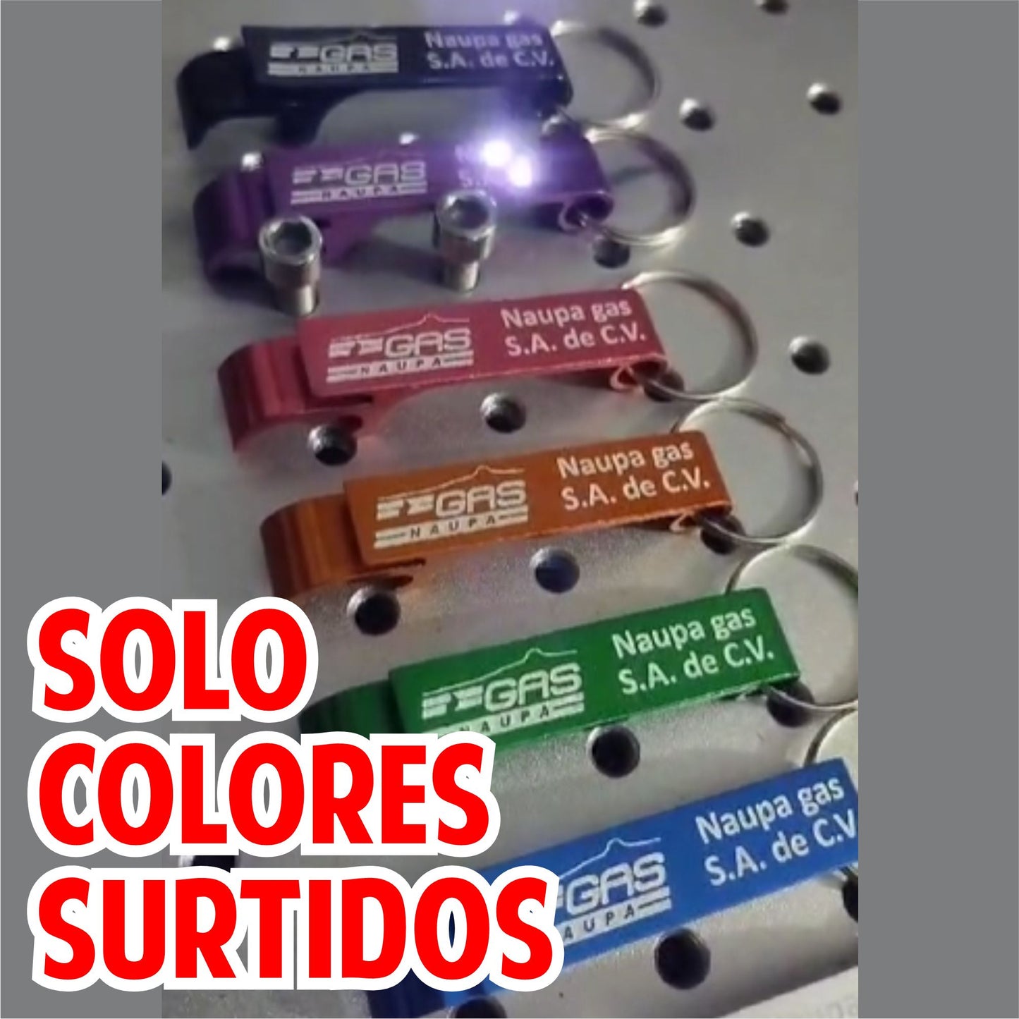 100 Llaveros destapador COLORES SURTIDOS con tu logo grabado en láser