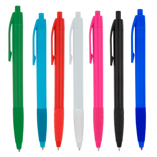 100 piezas | Bolígrafo de plástico de color sólido, con clip, textura y mecanismo de click, con logo impreso
