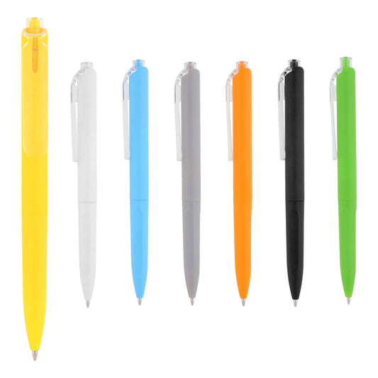 100 piezas | Bolígrafo de plástico con clip transparente y mecanismo de click, con logo impreso.