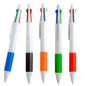 50 piezas | Bolígrafo de plástico con 4 tintas: rojo, negro, azul y verde, con logo impreso.