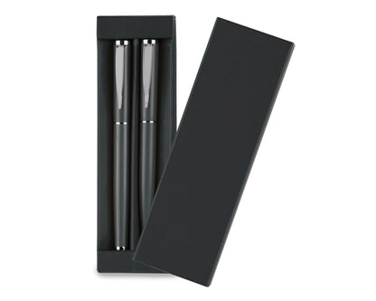 3 sets | Set de bolígrafos metálicos de tinta negra, con logo impreso.