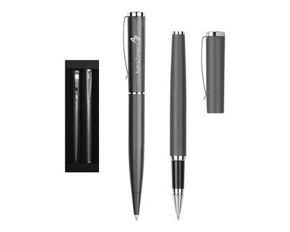 3 sets | Set de bolígrafos metálicos de tinta negra, con logo impreso.