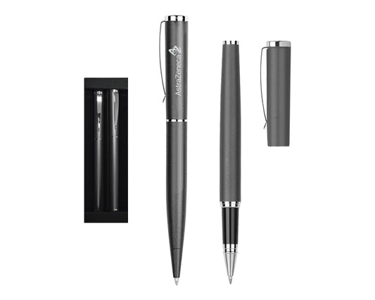 3 sets | Set de bolígrafos metálicos de tinta negra, con logo impreso.
