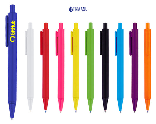 200 piezas | Bolígrafo de plástico de tinta azul con cuerpo en color. Mecanismo de click, con logo impreso