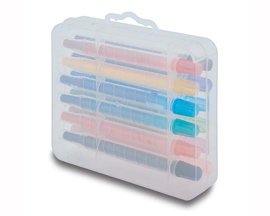 10 sets | Estuche rígido transparente de 12 crayolas tipo plumón en diferentes colores, con logo impreso.