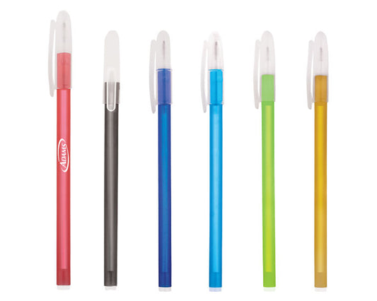 200 piezas | Bolígrafo de plástico con cuerpo de color y tapa traslúcida con clip, con logo impreso