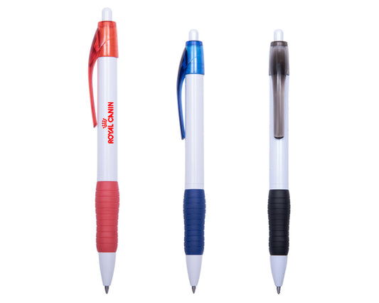 50 piezas | Bolígrafo de tinta de gel cuerpo blanco y clip, con logo impreso