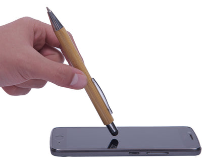 50 piezas | Bolígrafo de bambú, clip y punta metálico. Con punta touch, con logo impreso