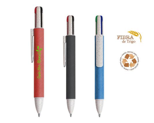 50 piezas | Bolígrafo ecológico multifunción con 4 colores, con logo impreso