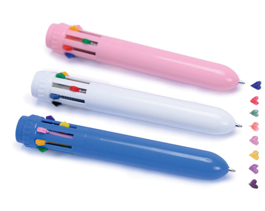 30 piezas | Bolígrafo de plástico multitintas, incluye 8 colores de tinta diferentes, con logo impreso.