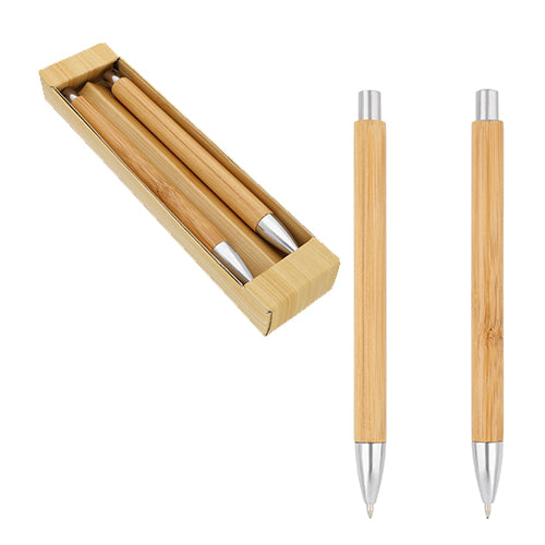 20 sets | Bolígrafo y lapicero de bambú con punta metálica y mecanismo de click. Incluye estuche., con logo impreso