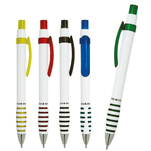 100 piezas | Bolígrafo de plástico con clip de color traslúcido, con logo impreso.