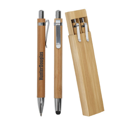 20 sets | Bolígrafo y lapicero de bambú. Incluye estuche, con logo impreso