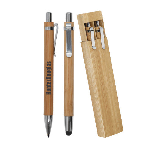 20 sets | Bolígrafo y lapicero de bambú. Incluye estuche, con logo impreso