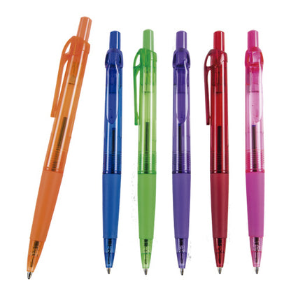 100 piezas | Bolígrafo de plástico con color traslúcido y mecanismo de click, con logo impreso