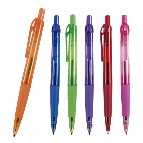 100 piezas | Bolígrafo de plástico con color traslúcido y mecanismo de click, con logo impreso