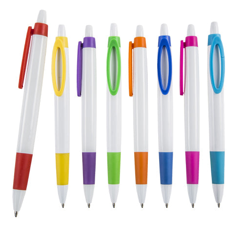 100 piezas | Bolígrafo de plástico con clip de color y grip de goma, con logo impreso.