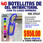 40 botellitas con gel antibacterial con tu logo impreso.