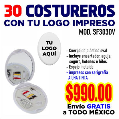 30 costureros de bolsillo con tu logo impreso a una tinta